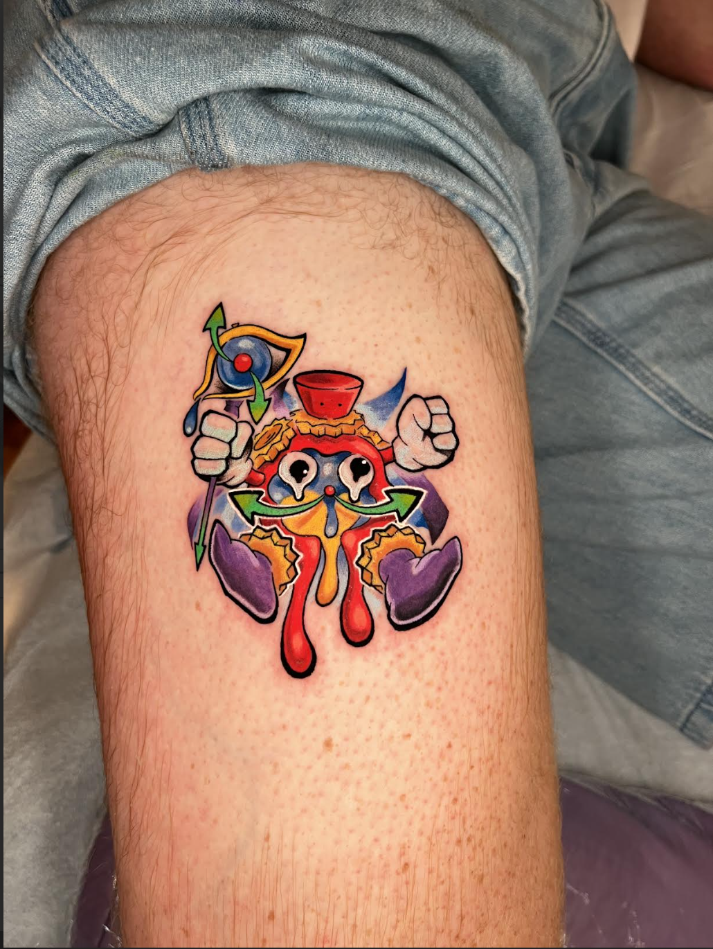 Time Wizard anime character tattoo in saturated color